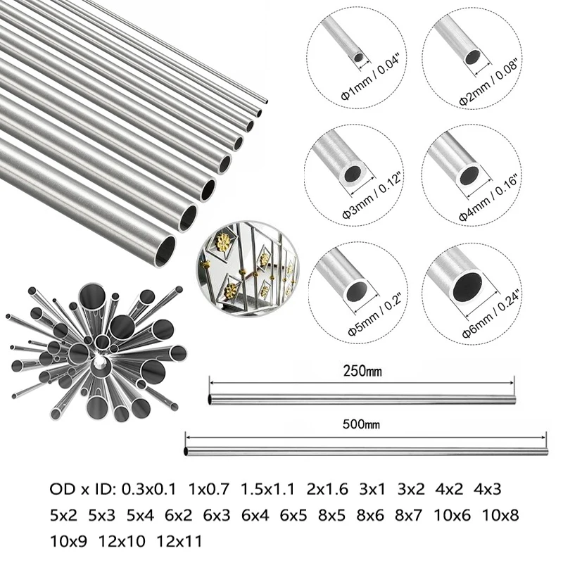 304 Stainless Steel Tube OD1/1.5/2/3/5/6/8/10/12mm Round Capillary Straight Tube Length 250/500mm stainless steel tube