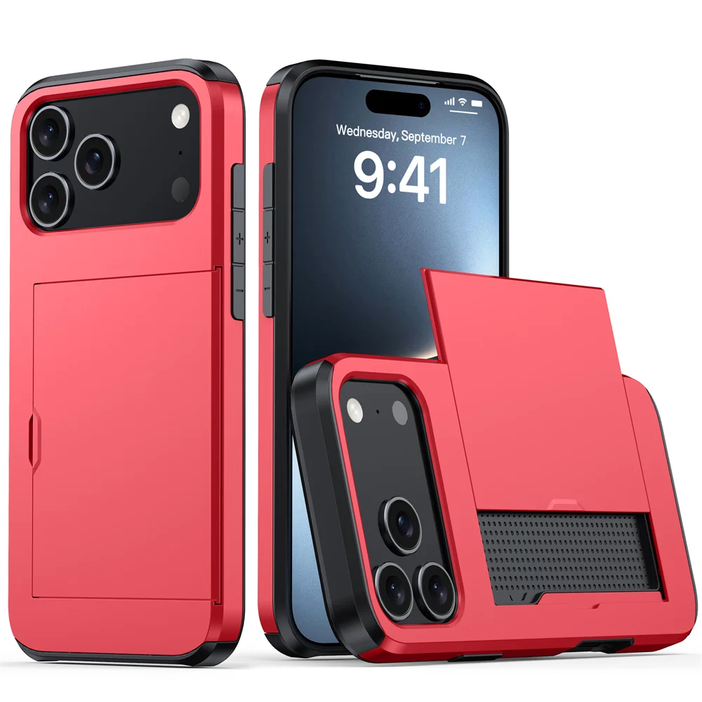 Premium Heavy-Duty Phone Case with Wallet Card Holder and Slide Hard Protective Cover