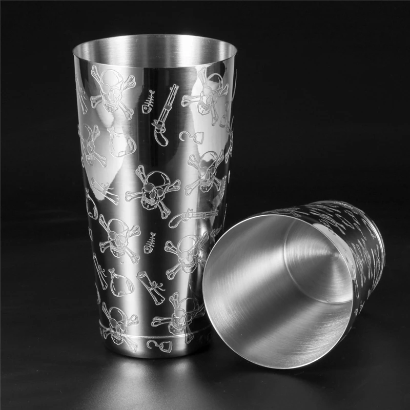 Cocktail Shaker 500ml/800ml Engraving Skull Stainless Steel Cocktail Boston Bar Shaker Bar Tools