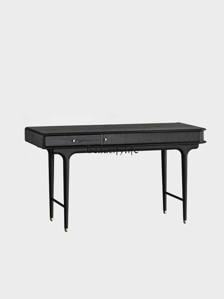 

Nordic Solid Wood Desk French Retro Black Oak Mid-Ancient Home Desk