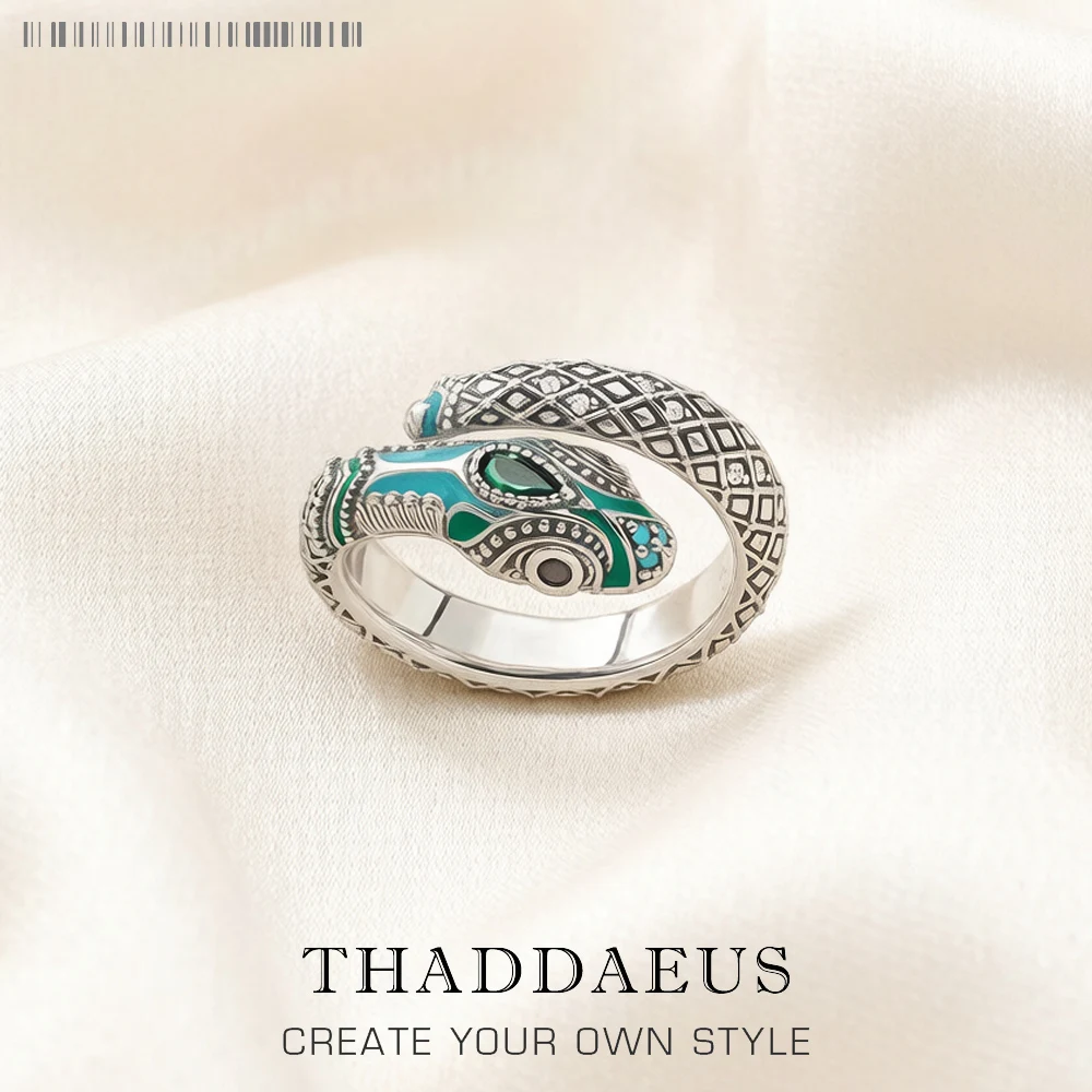 Tropischer mystischer Schlangenring im europäischen Stil, feiner Schmuck für Frauen, Böhmen-Geschenk aus 925er Sterlingsilber