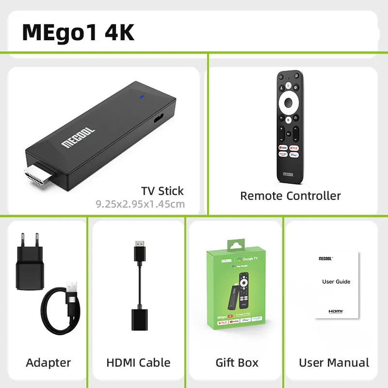 2025 MECOOL MEgo 1 TV Stick 2GB 8GB Reltek Quad-core Google Android TV Sticks Dolby Netflix 4K TV Box High Quality Consoles