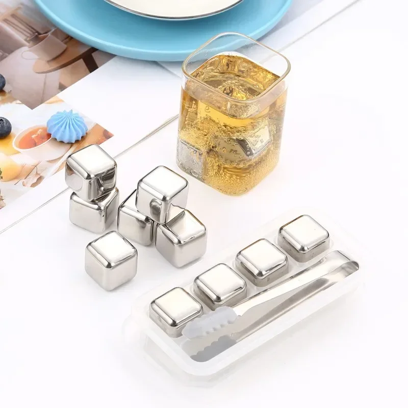 4/6/8 Pcs Stainless Steel Ice Cubes Set Reusable Chilling Stones for Whiskey Wine Cooling Cube Chilling Rock Party Bar Tool whiskey ice cubes set whiskey stones