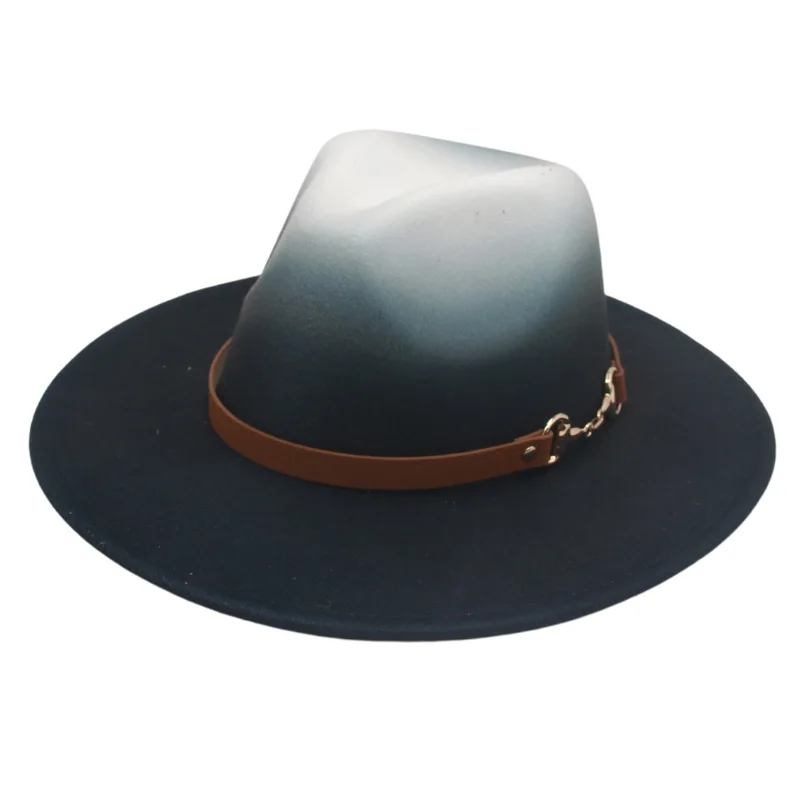 

Gradient Color Wider Brim Fedora Hats Autumn Winter Panama Felt Cap Small Belt Accessories Jazz Top Hat for Women Men