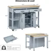 47 inch Kitchen Island with Extendable Dining Table, Internal Storage Rack, Power Outlet, Rolling Kitchen Cart on Wheels 2