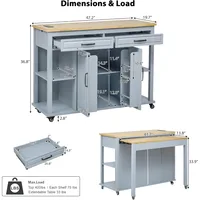 47 inch Kitchen Island with Extendable Dining Table, Internal Storage Rack, Power Outlet, Rolling Kitchen Cart on Wheels 2