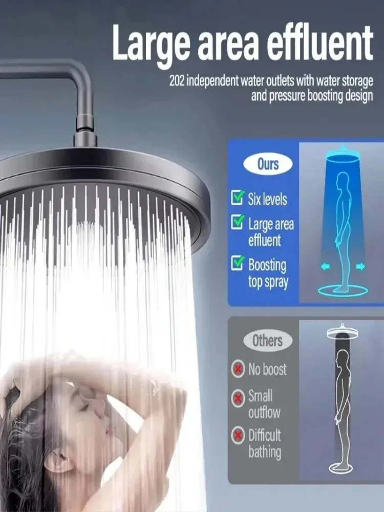 New 230mm Big Panel Showerhead 6 Mode Supercharge Rainfall Shower Head High Pressure Top Rain Shower Faucet Bathroom Accessories 4
