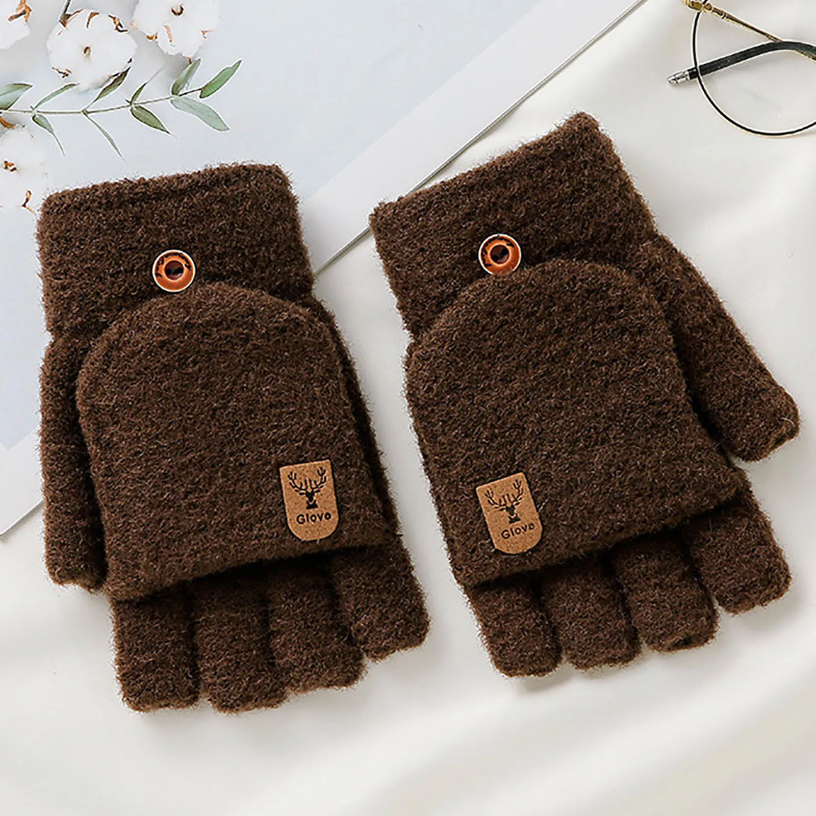 Faux Fur Fingerless Gloves Flip Cover Mittens Winter Warm Soft Half Finger  Mittens Faux Fuzzy Lined Wool Convertible Fingerless Gloves for Women Girls