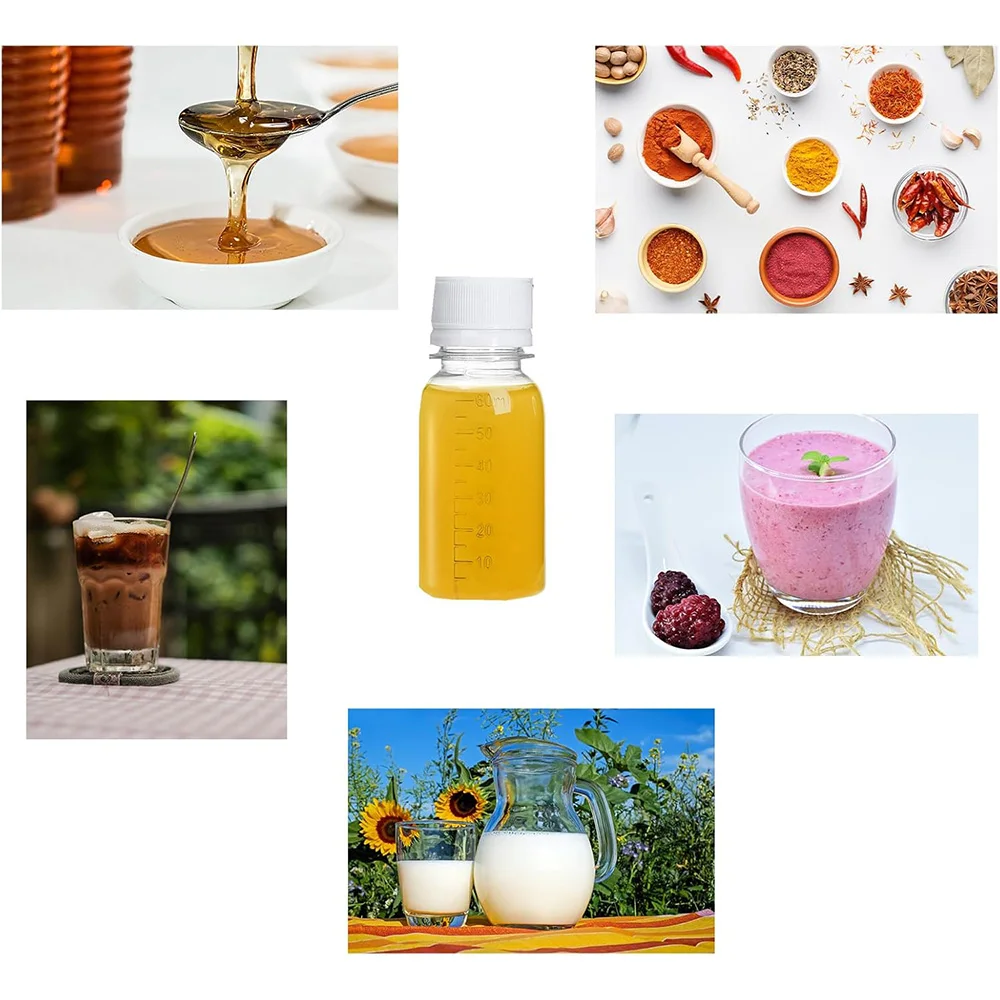 Small Shot Bottles GingerBottles Mini Clear Plastic Bottles Mini Liquor/Travel Bottles Juice Potion Liquids Whiskey 2 oz