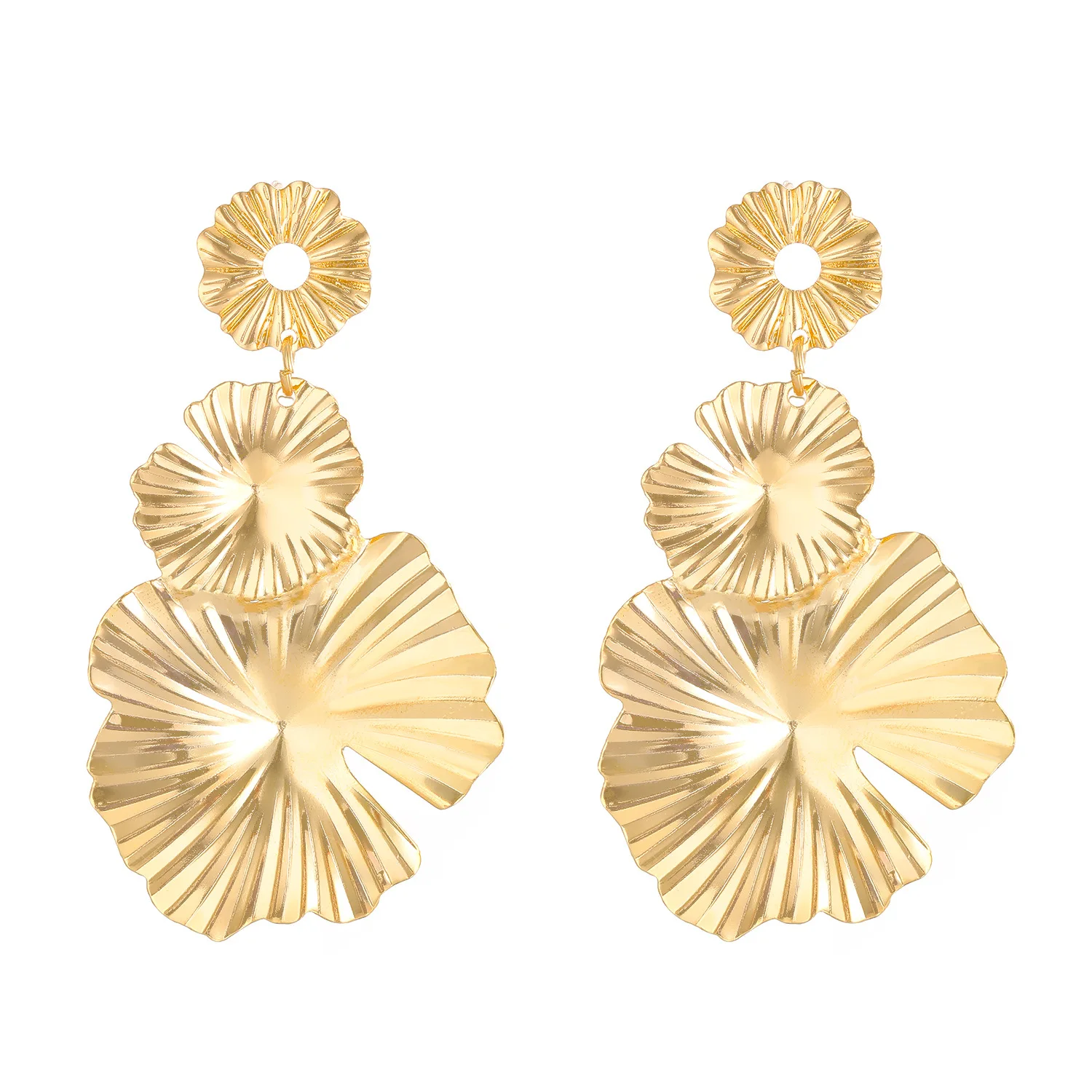 Vintage Big Gold Color Petal Long Drop Earrings For Women Metal Earing Jewelry 2023 Trending Women's Exaggerated Earrings Brinco