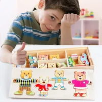 [Funny] Teddy Bear Change Clothes Wooden Toy Puzzles Montessori Educational Dress Changing Jigsaw Puzzle toy DIY assemble toy 1