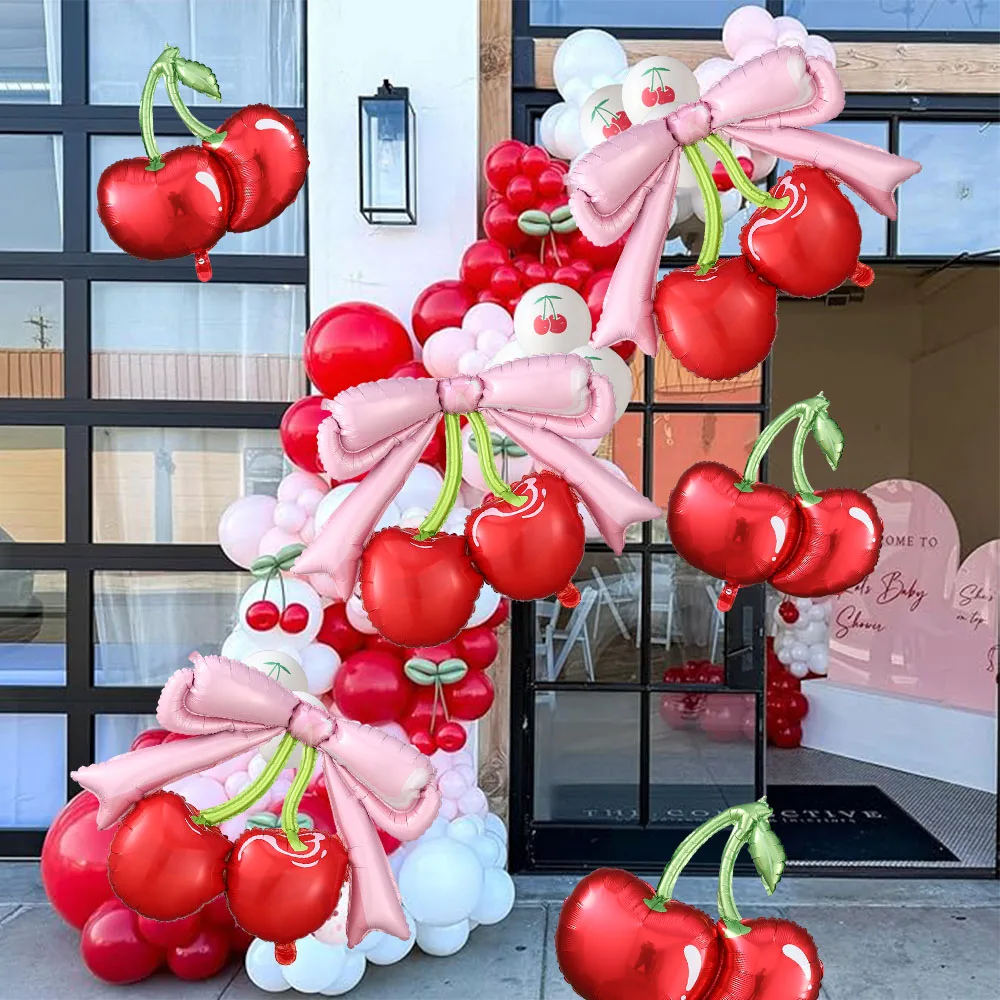 1/3 Stück Kirschfolienballons mit Schleife für Hochzeit, Brautparty, Babyparty, Sommer, Früchte, Beeren, Erster Geburtstag, Sie ist die Spitze der Dekoration