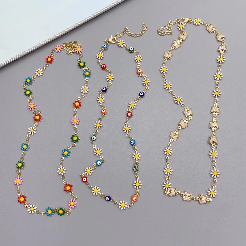 

Minar Boho Butterfly Daisy Evil Eye Pendant Necklace for Women Colorful Enamel Freshwater Pearl Choker Necklaces Beach Jewelry