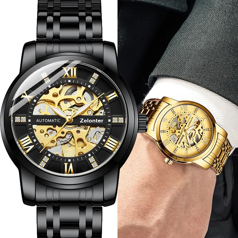 

Men's Top Luxury Water Ghost Night Glow Hollow Out Watch Waterproof Steel Band Fashion Fully Automatic Mechanical Watch