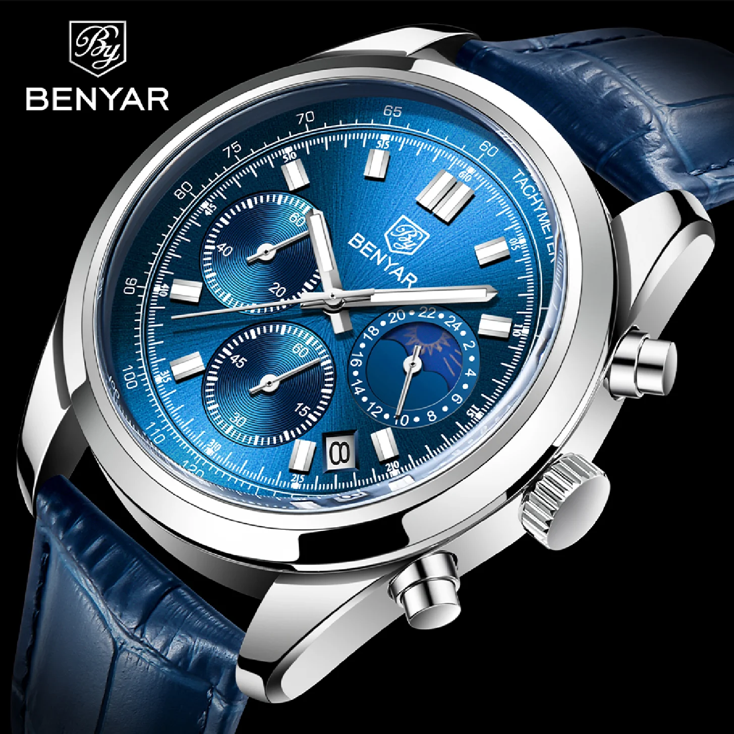 

BENYAR Sports Chronograph 2023 New Men Quartz Wristwatch Stainless steel Diver Watch 30ATM Waterproof Leather Military Watches