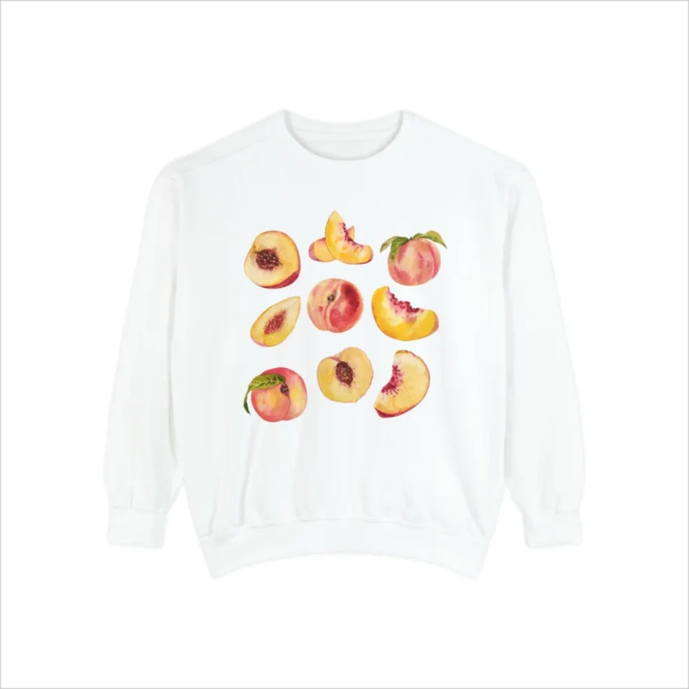 Women's Peach Fruit Y2k Vintage Graphic Sweatshirt, Retro Comfort Pullover Shirt, Winter Clothes