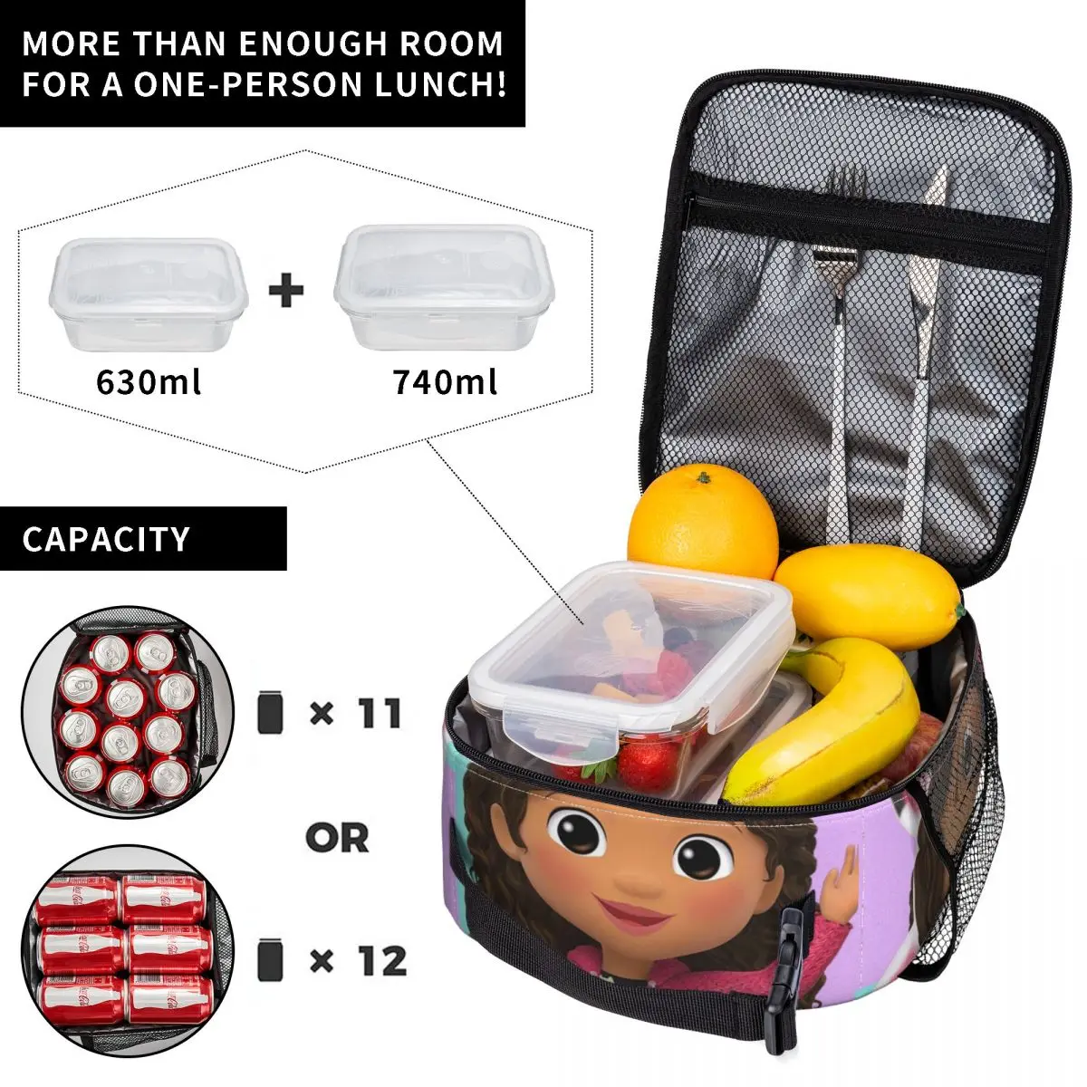 Gabby Dollhouse Cartoon Insulated Lunch Bags Cooler Bag Meal Container Cat High Capacity Tote Lunch Box Food Bag Beach Picnic