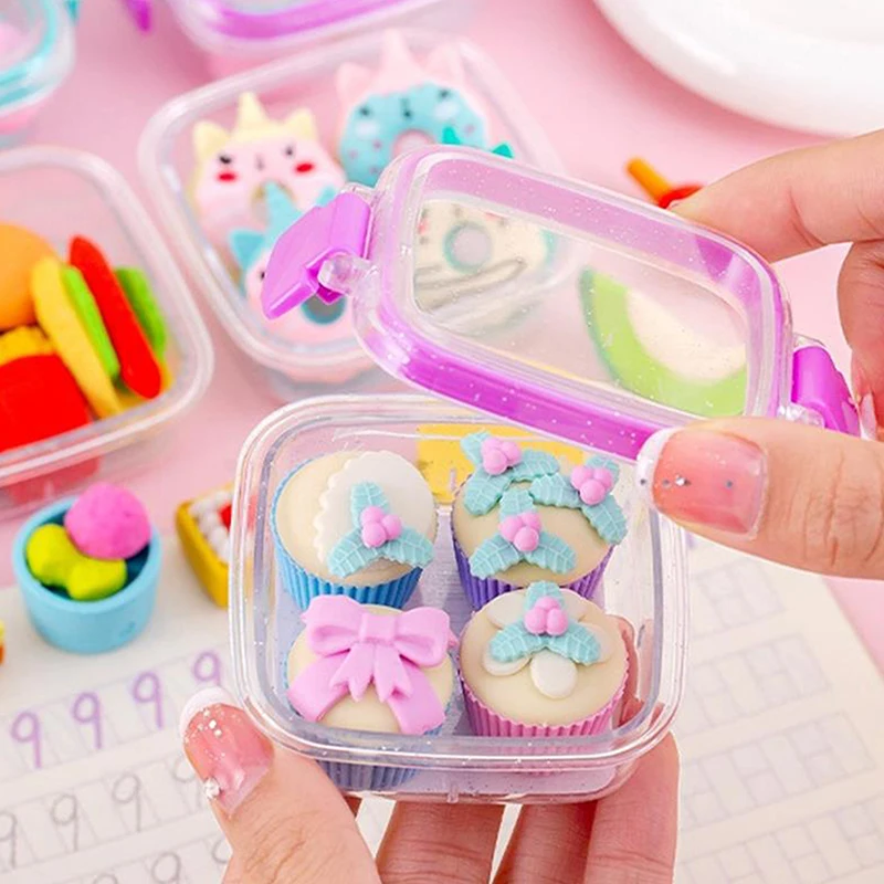 Creative Lunch Box Eraser Set Various Lovely Eraser Soft Pencil School Students Stationery Supplies Exquisite Prize Gifts