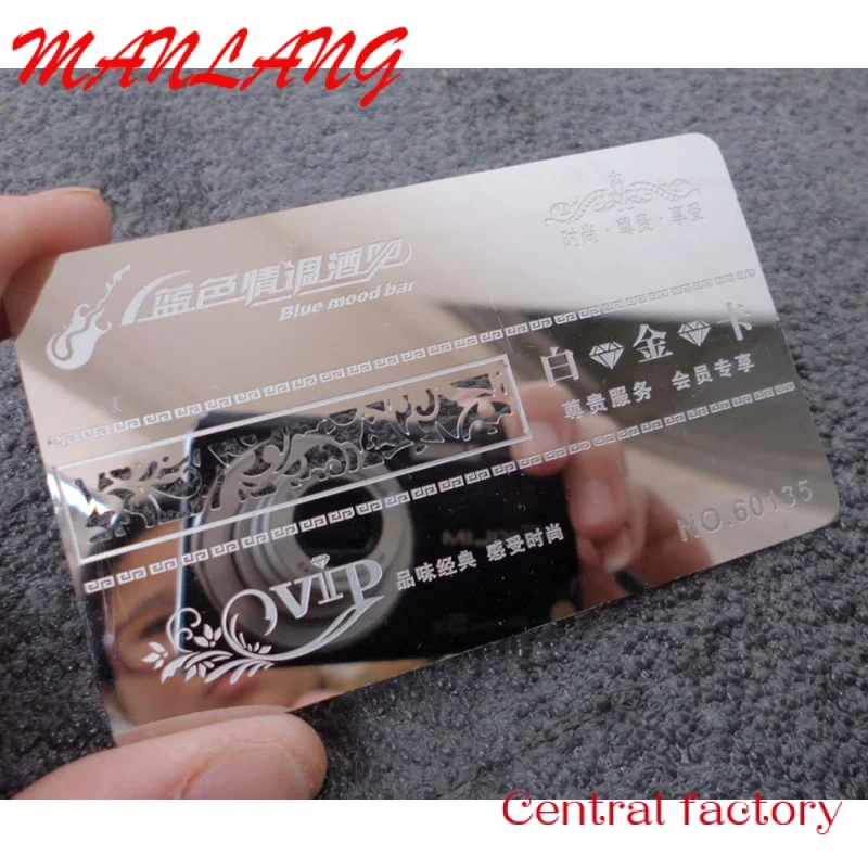 

Custom Fashion etal busins card custo vip card shiny irror etal busins card ith gold or sier plated