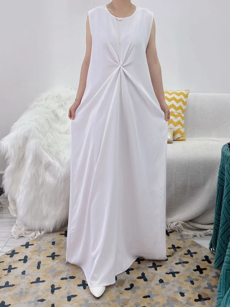 White Under Abaya Dress Islamic Inside Abayas Robe All-Match Solid Sleeveless Slip Inner Muslim Dress Women Dubai Turkey Arabic
