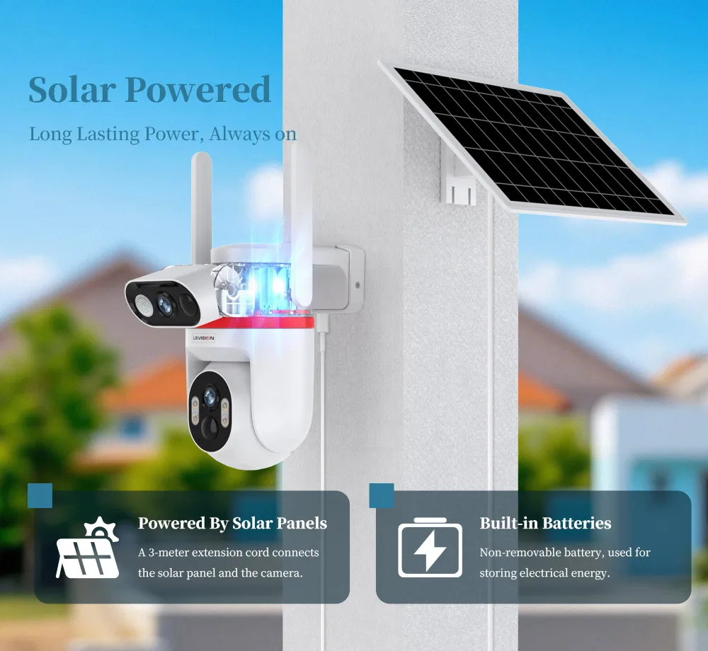 4G LTE Solar Cameras 8MP Outdoor Surveillance Cameras Dual Screens Dual PIR Dete