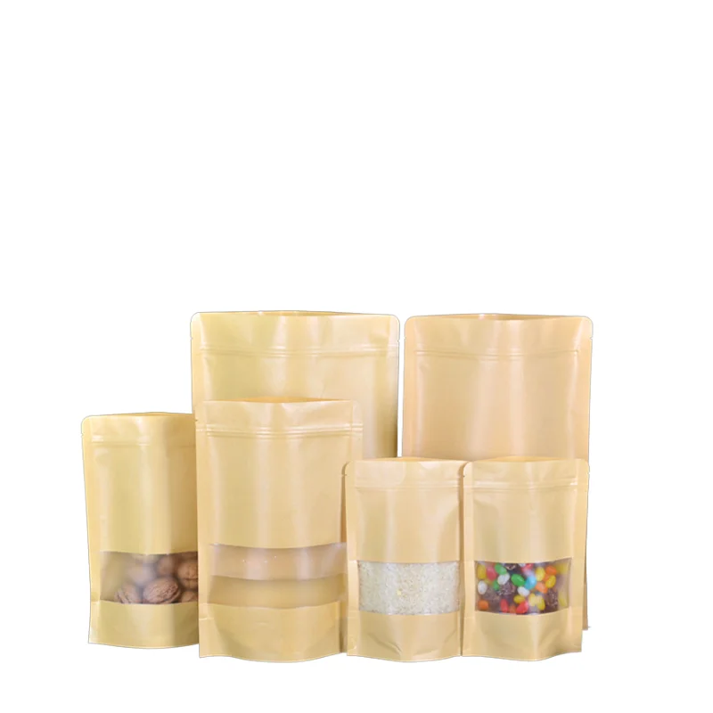 100/50pcs 지퍼 잠금 크래프트 종이 창 가방 말린 음식, 과일, 차 SelfSealing 지퍼 가방에 대 한 선물 포장 파우치 스탠드