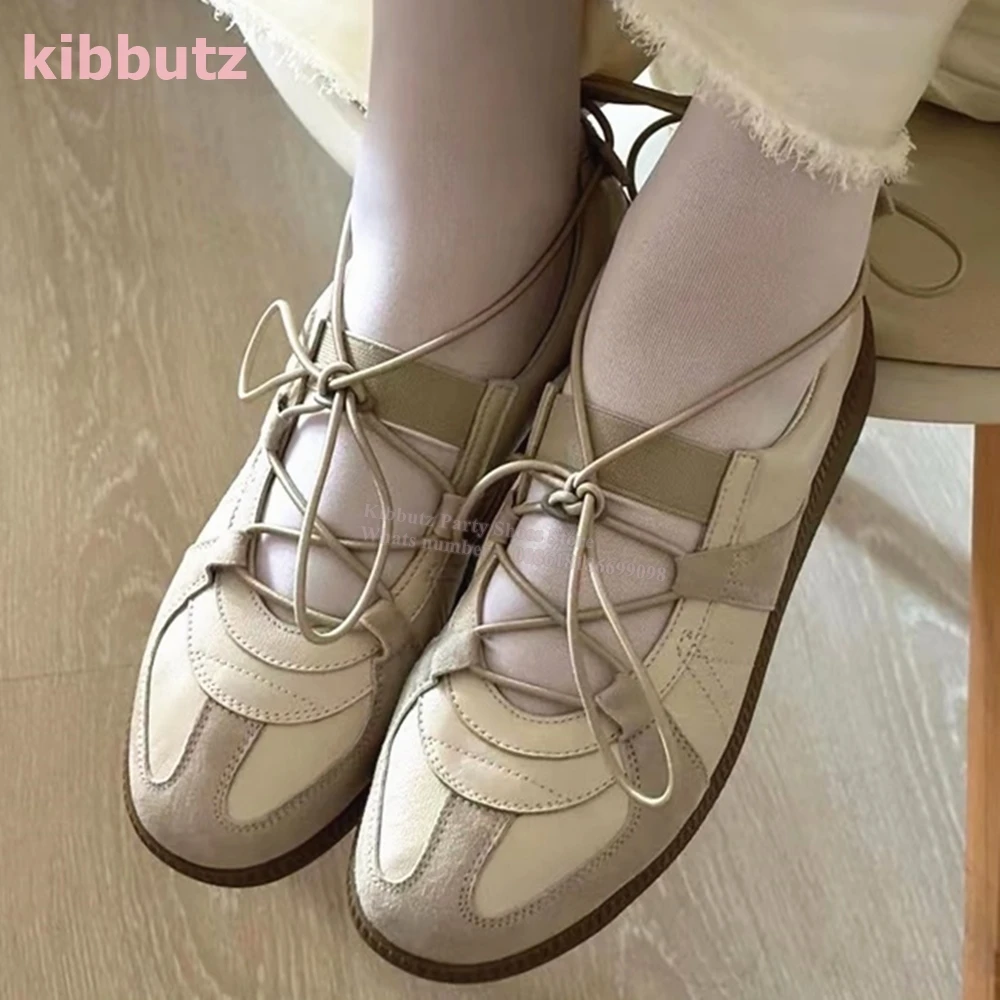 Mary Jane Ballet Pumps Round Toe Flat With Mixed Color Genuine Leather Straight Strap Slip-On Fashion Elegant Concise Shoes New