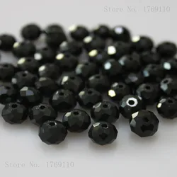 Olive Green Faceted Crystal Glass Rondelle Beads - 50pcs (Black)