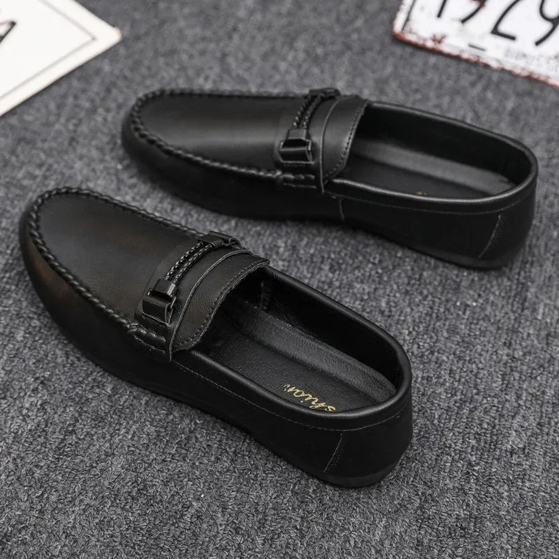 Men's Formal Summer Soft Sole Business Work Shoes Waterproof Lightweight Genuine Leather Loafers Flat Breathable
