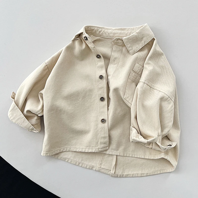 Autumn Spring Korean Style Children Clothing Cotton Long Sleeve Casual Loose Shirt Baby Girls Boys Coat 1-6Yrs Kids Shirt