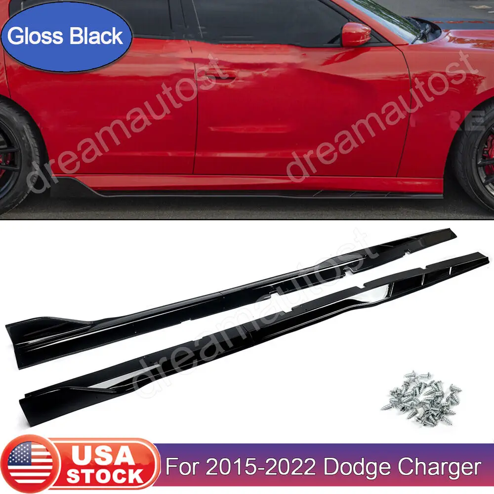

For 2015-2022 Dodge Charger SRT Track Style Gloss Black Side Skirt Decoration Stickers Rocker Panels Car Accessories