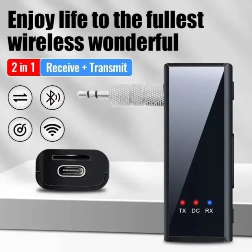 2 in 1 무선 어댑터 블루투스 5.4 오디오 수신기 송신기 3.5MM AUX TF 카드 스테레오 음악 마이크 포함 차량용 TV PC 비행기용