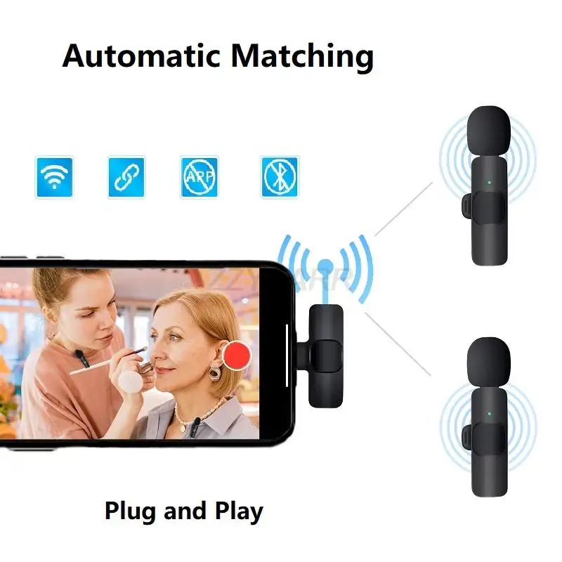 3.5mm Wireless Lavalier Lapel Microphone for iPhone Android Phone/Camera/Computer-Cordless Dual Mics for Video Recording