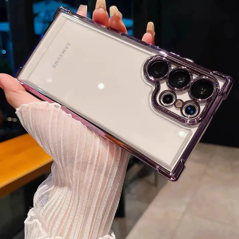 Luxury Plating Transparent Silicone Airbag Bumper Case with Camera Lens Protection