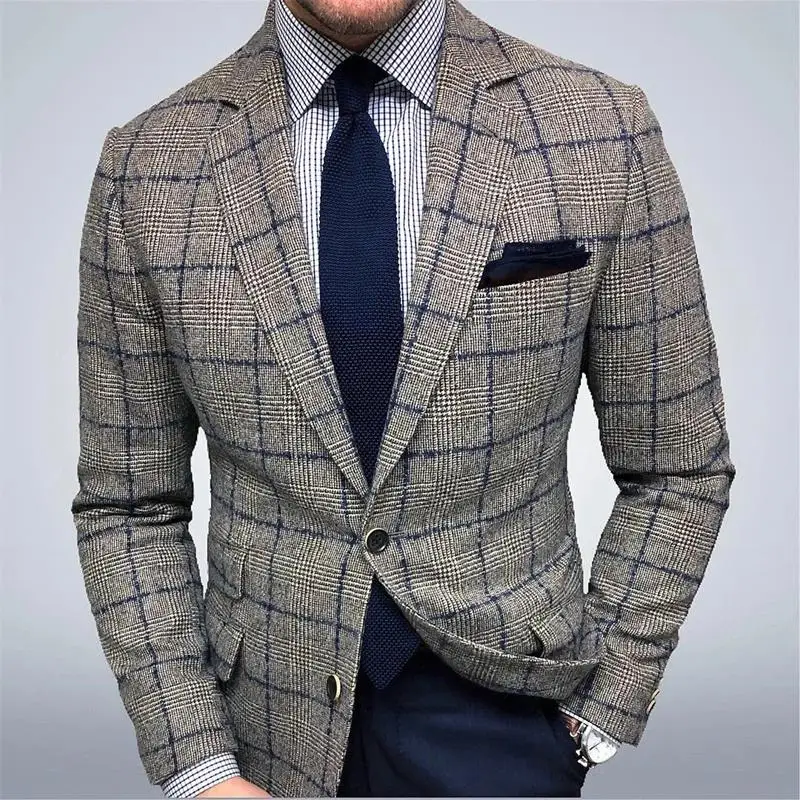 

Men's Suit Jacket Spring And Autumn New British Business Mature Gentleman Plaid Casual Plaid Plus-Size Suit