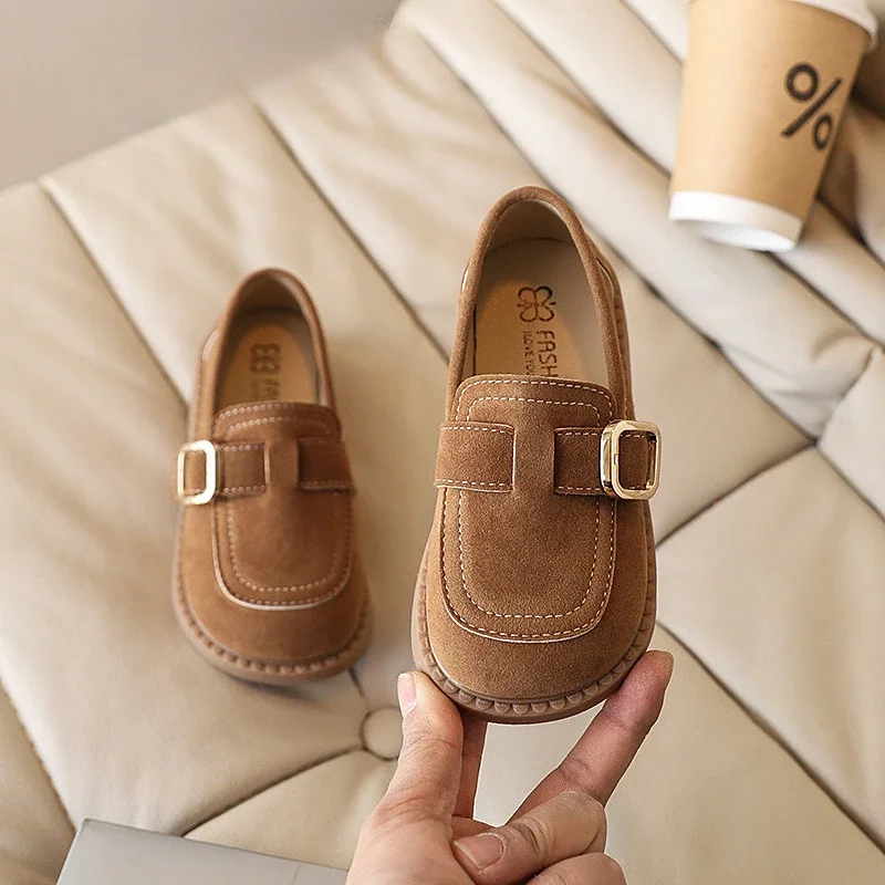 Fashion Kids Leather Shoes Simple Solid Color Girls Causal Children Shoes Retro Moccasins Princess Flat Shoes Versatile Non-slip 4
