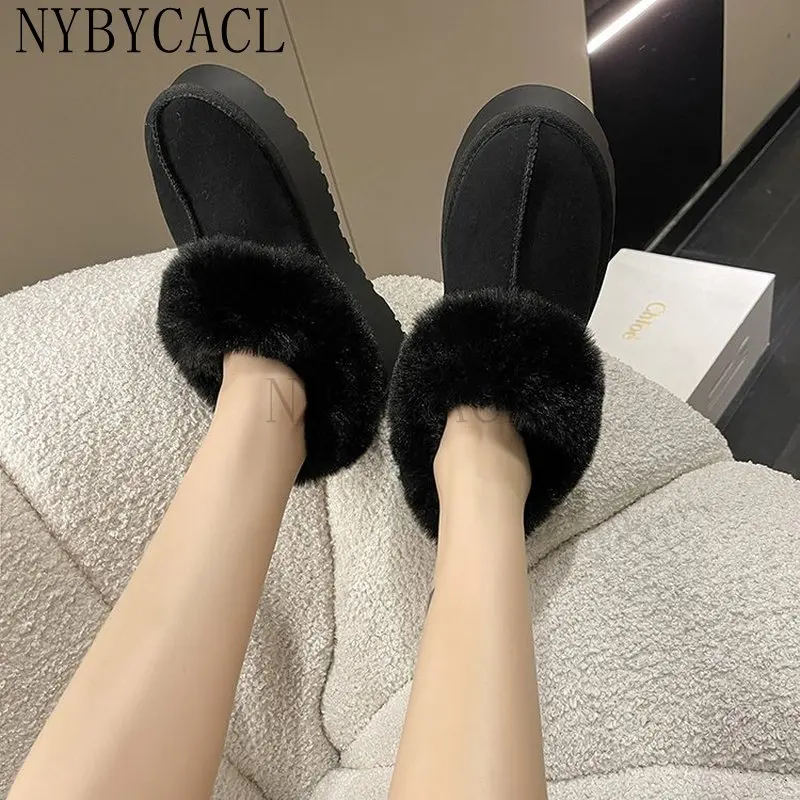 Women's Snow Boots 2023 Winter New Design Fluffy Keep Warm Ankle Boots Ladies Home Slides Anti-slip Warm Cotton platform shoes