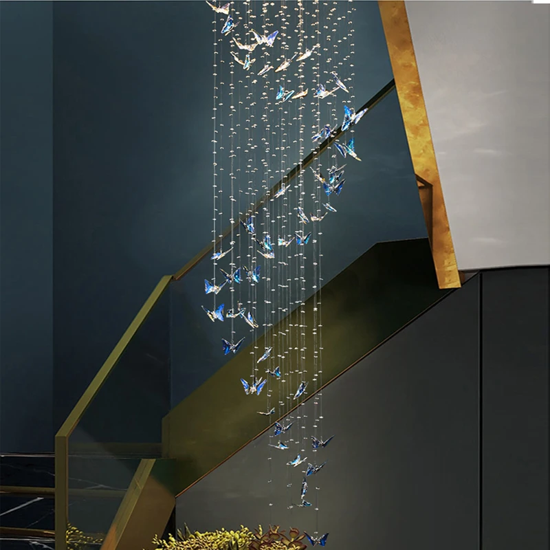 

Stair chandelier, duplex chandelier for Villa, butterfly Crystal decorative lamp, crystal lamp for living room