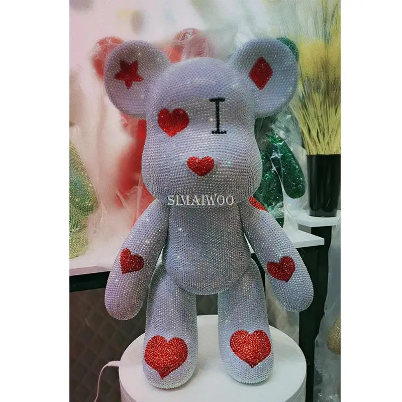 Personalisierbare Strass Hochzeit Bär Statue Liebe Herz Design Kristall Puppe DIY handgemachte Mosaik Kunst Blinged Home Decor Geschenk – Detail 3