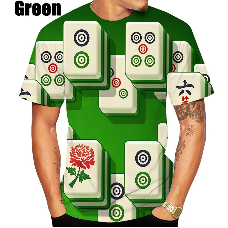 

3D China Recreational Games Mahjong Printing T Shirt Children Fashion Streetwear Short Sleeves Funny Tee Shirts For Men Clothes