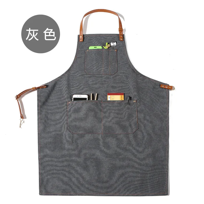 Korea Fashion verstellbare Jean Denim-Schürze mit anpassbarem Logo für Barista Milk Tea Shop Artisan Kitchen Uniform Restaurant – Detail 5