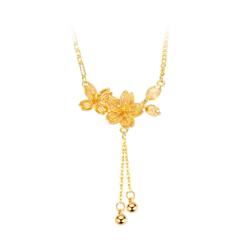 

Real 18k Gold Color Twin Flower Clavicle Chain for Women Wedding Bridal Flower Wedding Flower Clavicle Necklace Jewelry Gifts