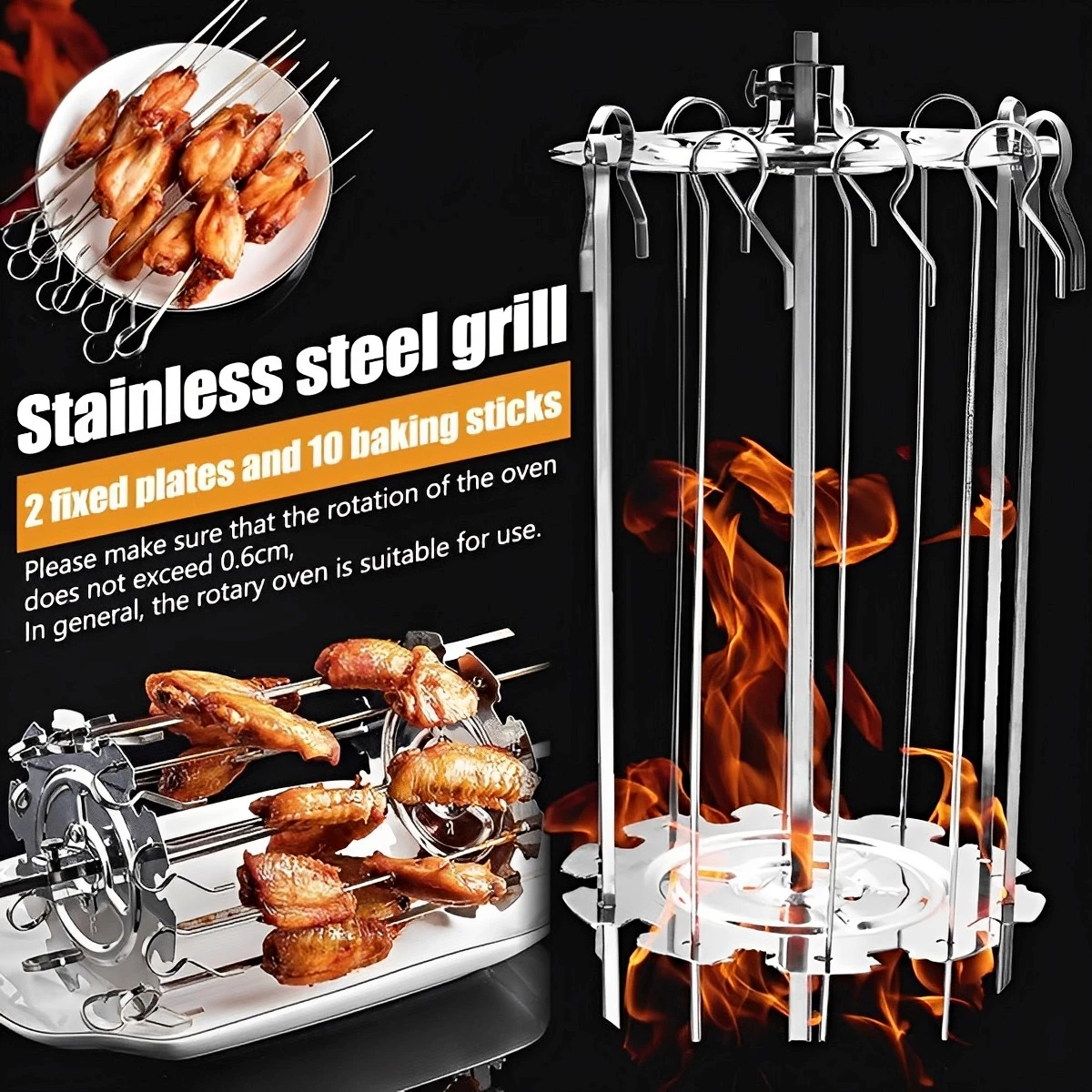 

Oven Grill Cage Stainless Steel Meat Skewer Cage Heat-Resistant BBQ Roaster Non-Stick Kebab Maker Meat Skewer Machine Rotisserie