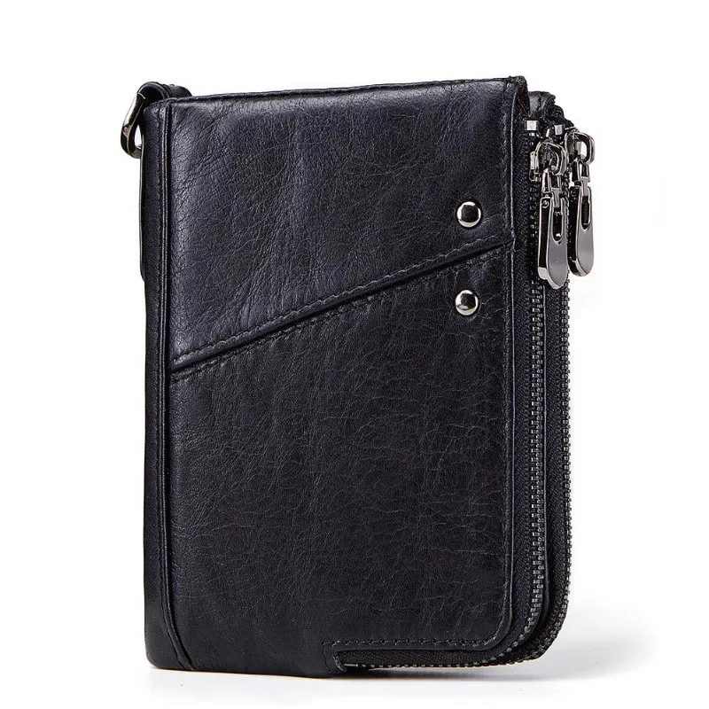 RFID Blocking Genuine Leather Men's Bifold Wallet with Zippered Coin Pocket