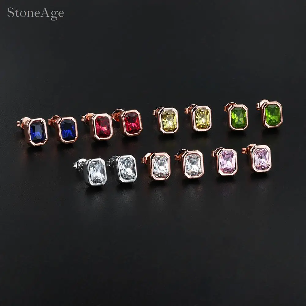 Bunte Zirkonia Ohr stecker für Frauen einfache rot blau grün Kristall Frauen klassische Ohrringe Mode Party Schmuck kce126 – Detail 1