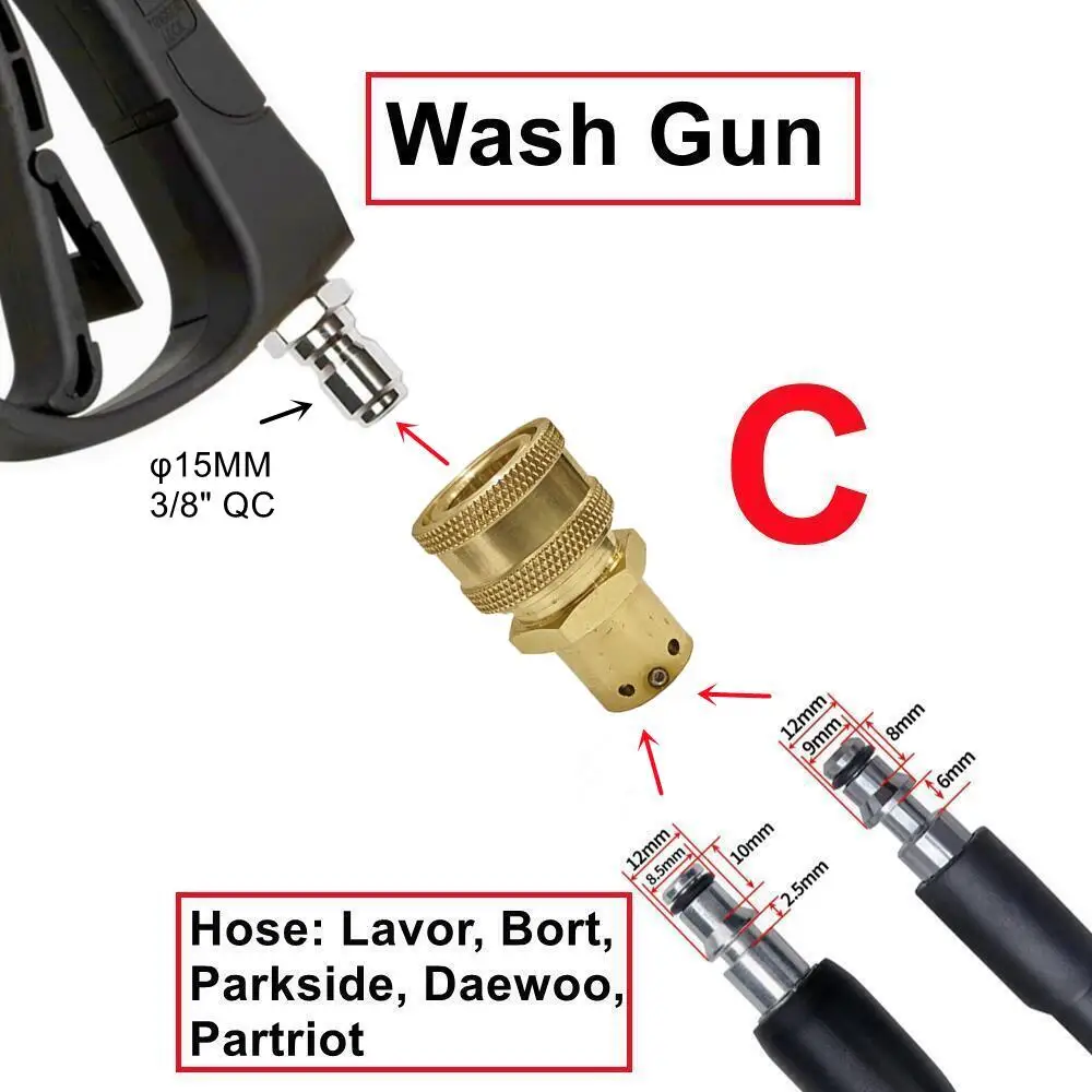 Car Wash Gun Adaptor For Karcher LAVOR NILFISK STIHL BOSCH High Pressure Wash Hose To Wash Gun 3/8" Quick Connect 6