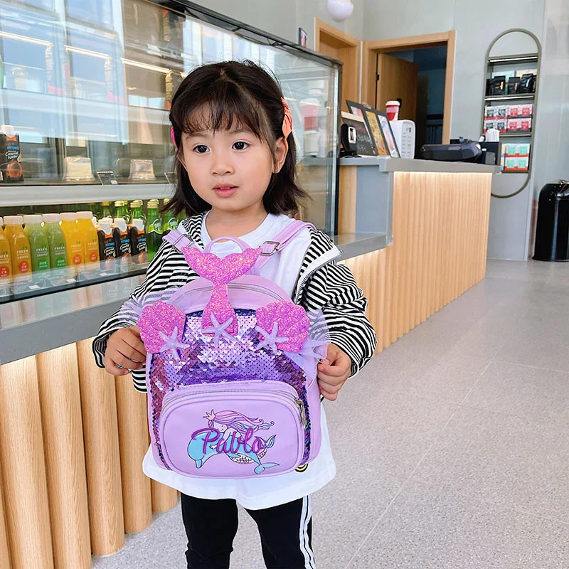 Personalized customization of new children's sequins, fashionable and foreign, cute backpack, mermaid girl kindergarten backpack 3