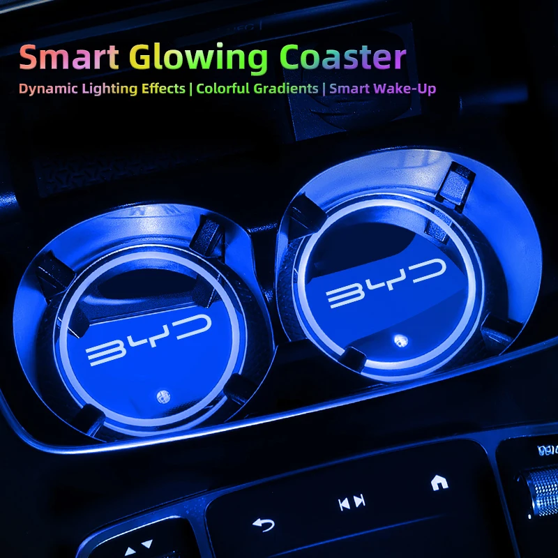 BYD 자동차 발광 코스터 LED 라이트 워터컵 매트 (BYD 아토 E6, 탕 F3, 송 F3R, 칭위안 I3, S7, G3 차량용) USB 충전식 코스터