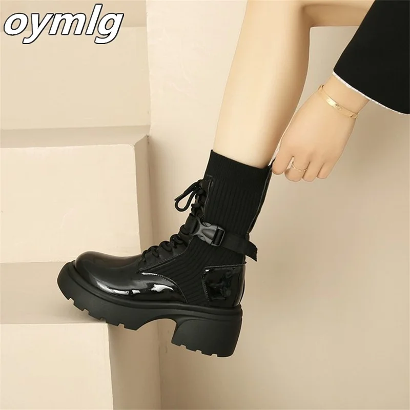 Lace up Women's Boots 2023 Autumn/Winter New Thick Sole Thick Heel Medium Slender Boots Knitted Short Boots Casual Shoes