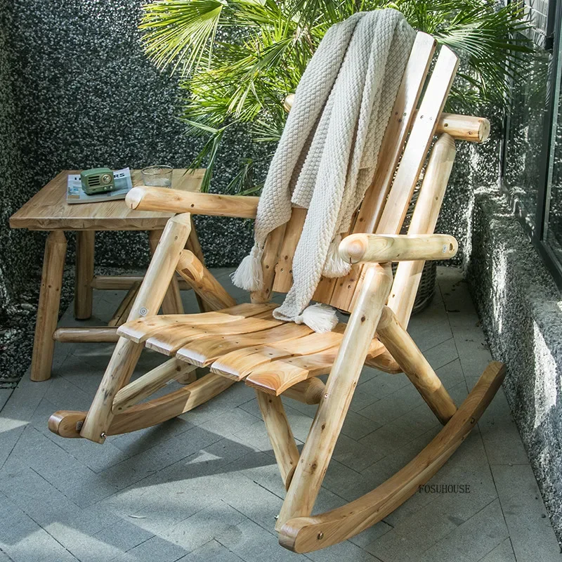 Minimalist Wooden Garden Chairs for Living Room Leisure Backrest Rocking Chair Japanese Household Outdoor Furniture for Hotel